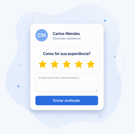 Tela de avaliação do indicaz com estrelas e campo para comentar o atendimento